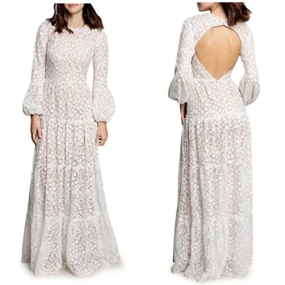 NEW Dress the Population Lyra White Gently Swaying Gown Dress Size M #416